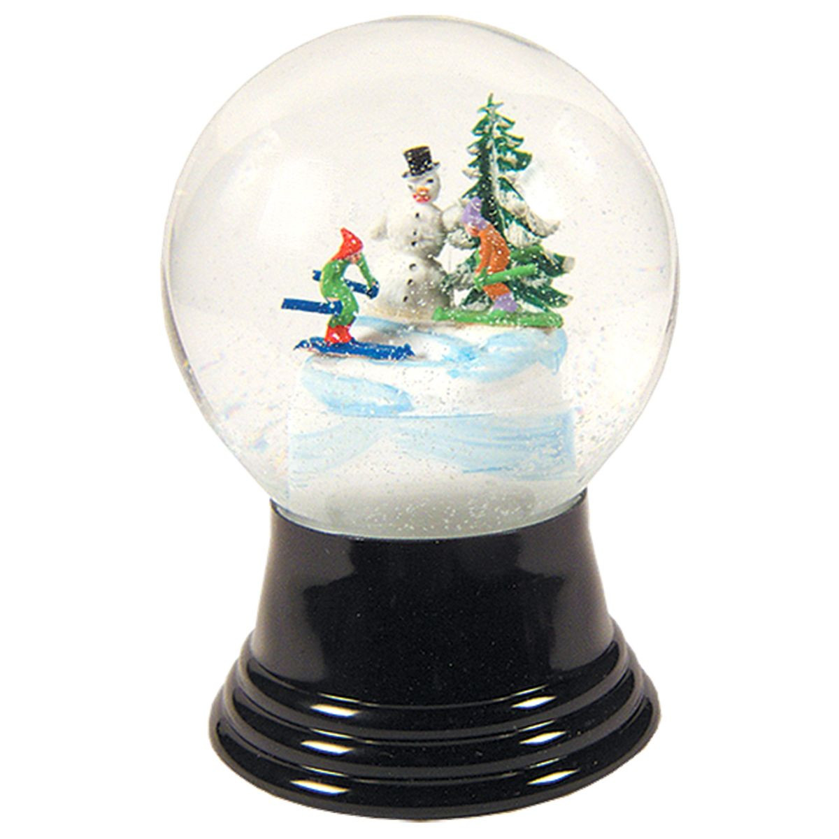 5" Black & White Perzy Snow Globe Medium Snowman with Skis Decoration